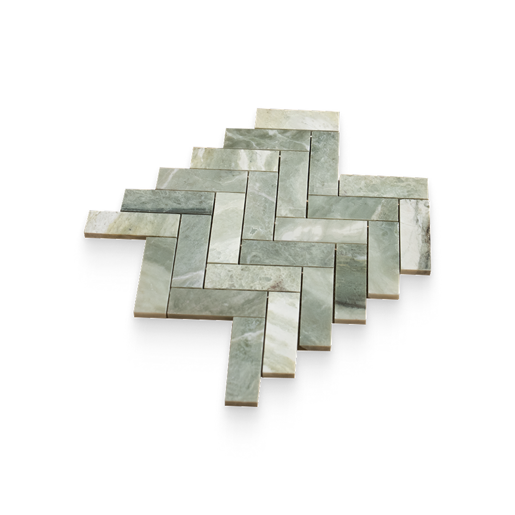 1.25x4 Verde Matcha Honed Herringbone Mosaic