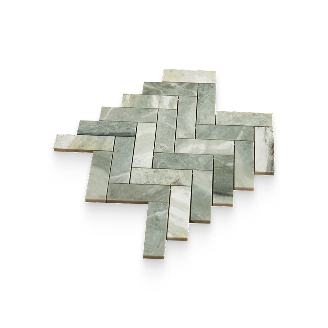 1.25x4 Verde Matcha Honed Herringbone Mosaic