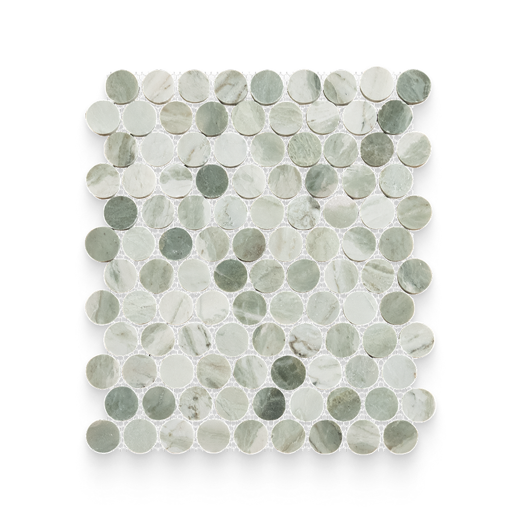 1.25x1.25 Verde Matcha Honed Penny Round Mosaic