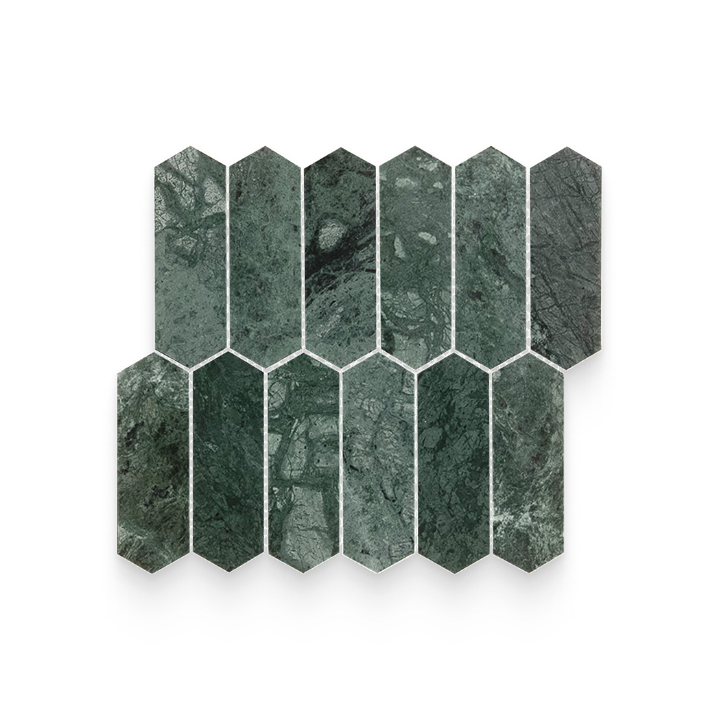 2x6 Verde Reale Polished Picket Mosaic