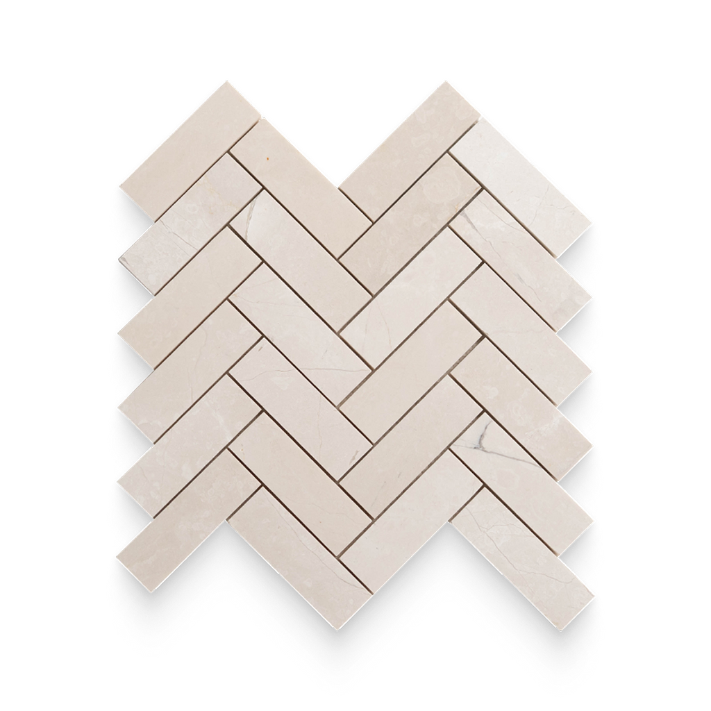 1.25x4 Vanilla Cream Honed Herringbone Mosaic