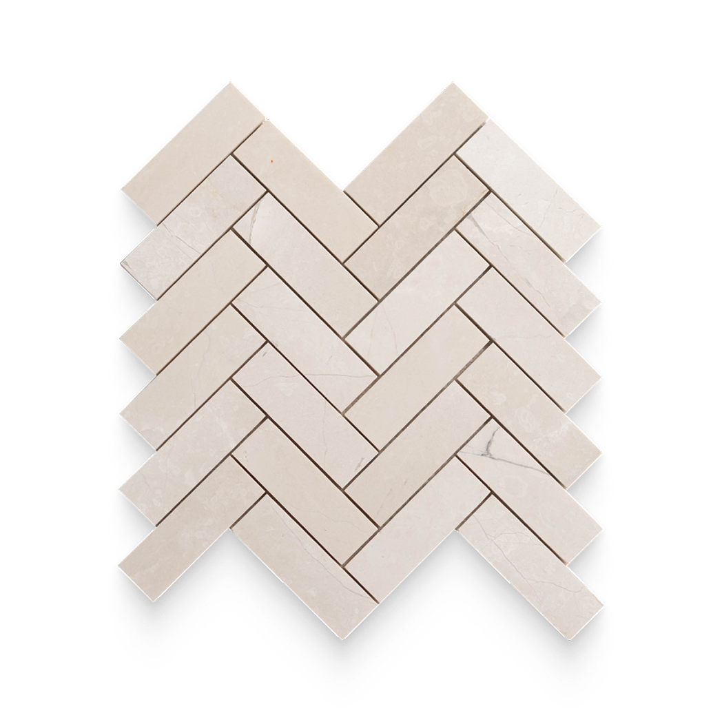 1.25x4 Vanilla Cream Honed Herringbone Mosaic