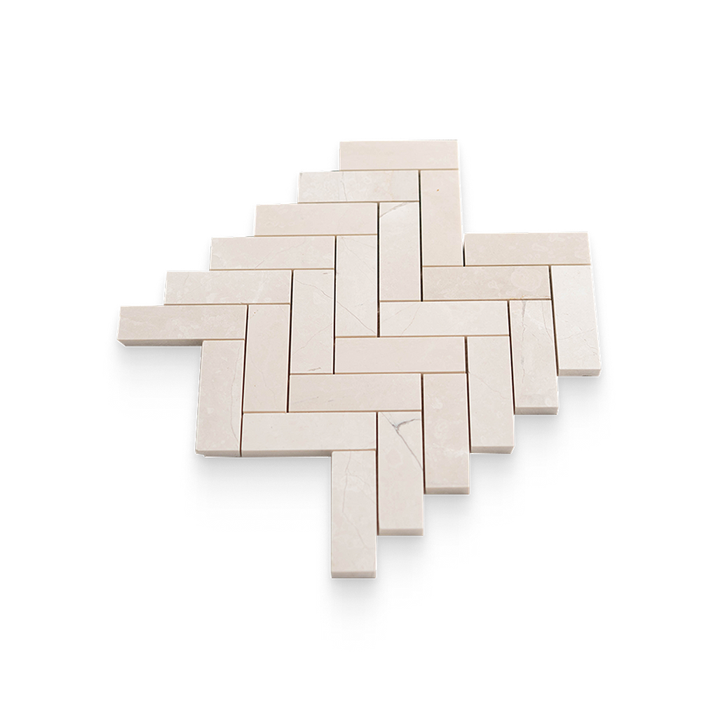 1.25x4 Vanilla Cream Honed Herringbone Mosaic