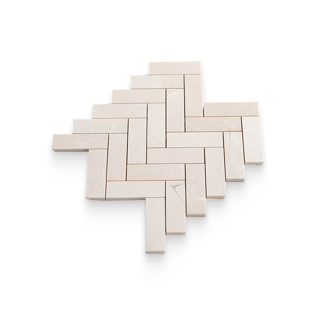 1.25x4 Vanilla Cream Honed Herringbone Mosaic