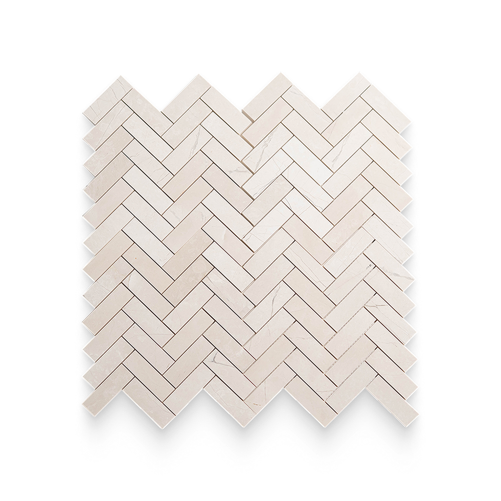 1.25x4 Vanilla Cream Honed Herringbone Mosaic