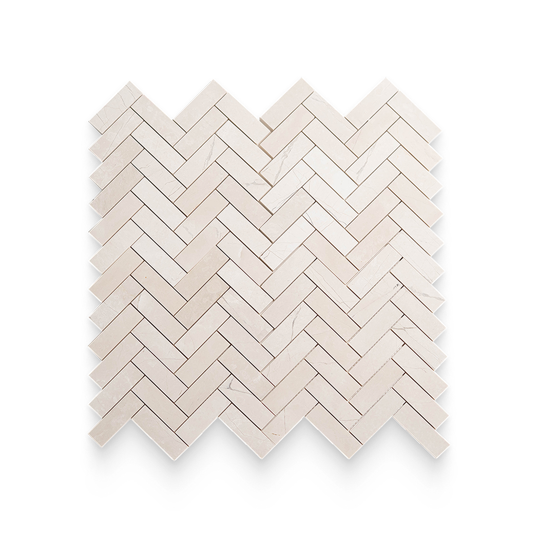 1.25x4 Vanilla Cream Honed Herringbone Mosaic