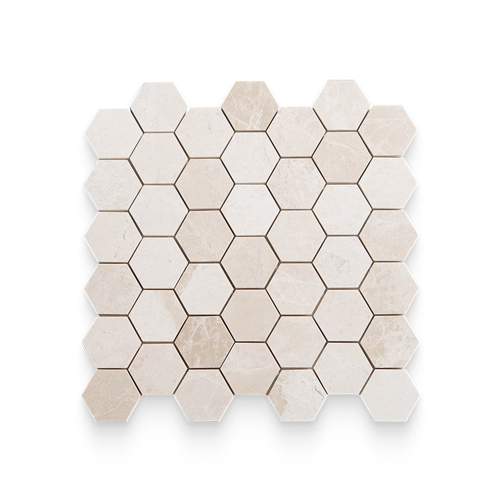 2x2 Vanilla Cream Honed Hexagon Mosaic