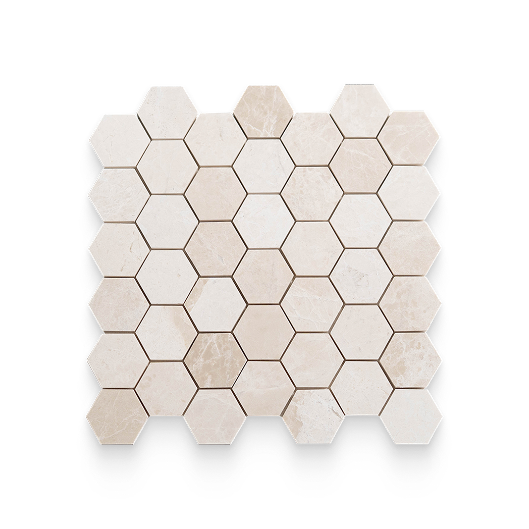 2x2 Vanilla Cream Honed Hexagon Mosaic