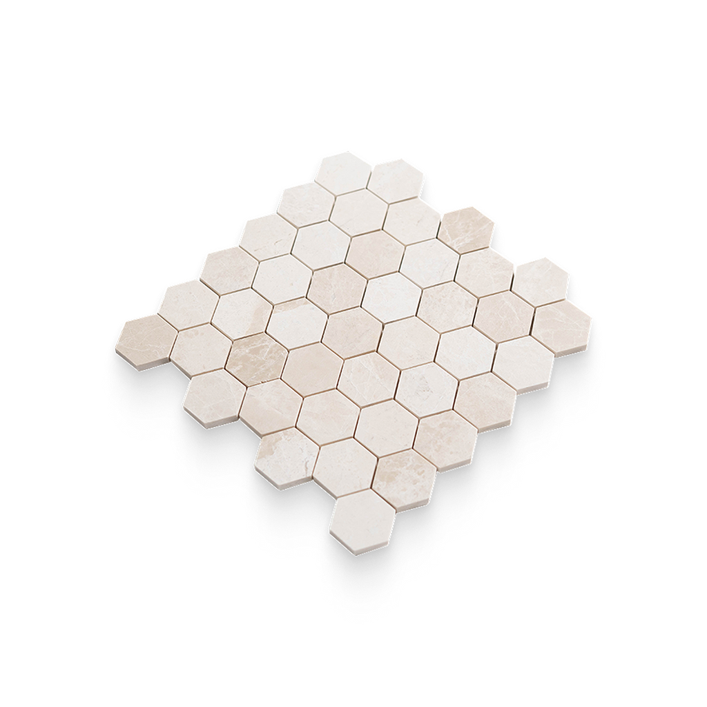 2x2 Vanilla Cream Honed Hexagon Mosaic