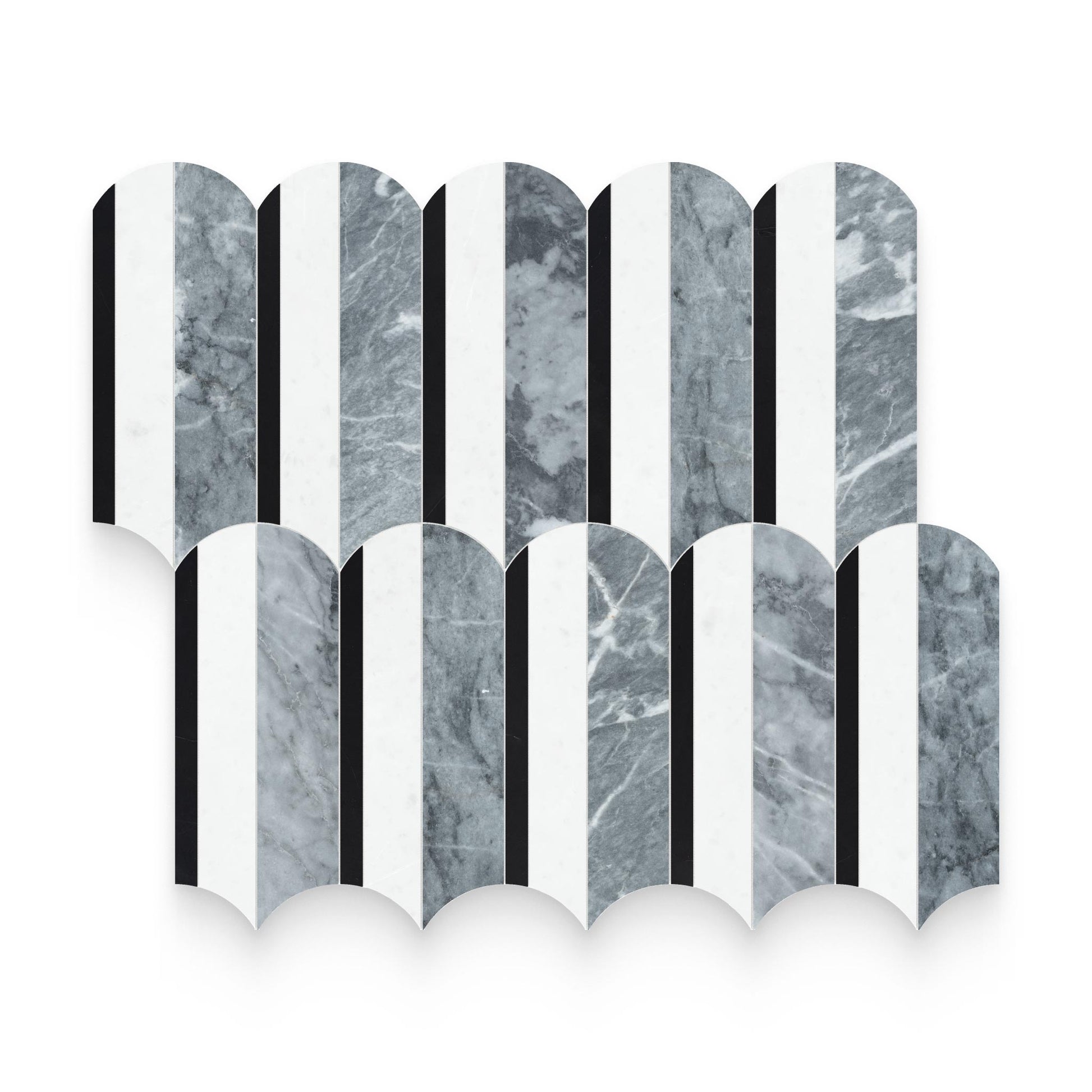 Wave Monochromo Honed w/ Polished Accents Mosaic