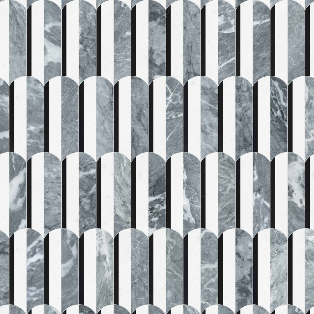 Wave Monochromo Honed w/ Polished Accents Mosaic
