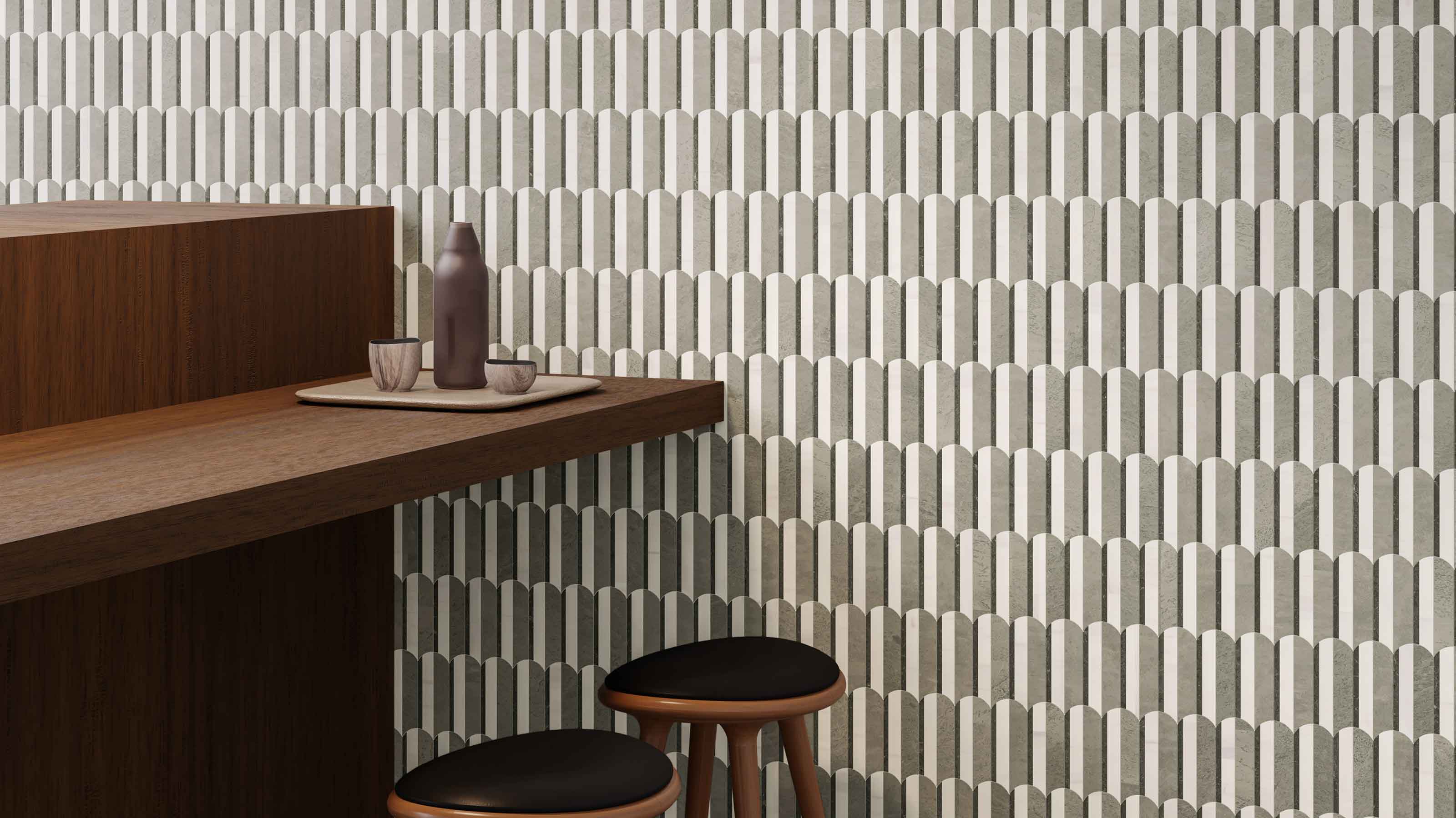 Wave Monochromo Honed w/ Polished Accents Mosaic – Stone